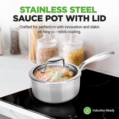 2 QT Sauce Pot - Quick Heat Non-Stick Coating Stainless Steel