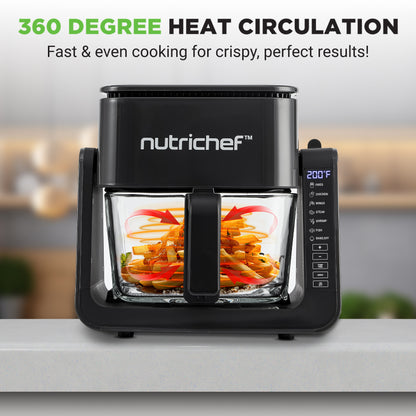 1500W Electric Air Fryer & Grill With 4L Glass Pot 7-In-1 Functions Large Digital Control Panel Timer Temperature Display And Safety Microswitch (Black)