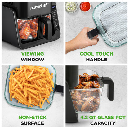 1500W Electric Air Fryer & Grill With 4L Glass Pot 7-In-1 Functions Large Digital Control Panel Timer Temperature Display And Safety Microswitch (Black)