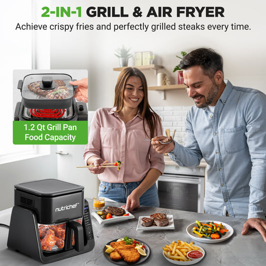 1500W Electric Air Fryer & Grill With 4L Glass Pot 7-In-1 Functions Large Digital Control Panel Timer Temperature Display And Safety Microswitch (Black)