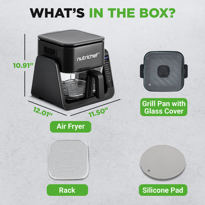 1500W Electric Air Fryer & Grill With 4L Glass Pot 7-In-1 Functions Large Digital Control Panel Timer Temperature Display And Safety Microswitch (Black)