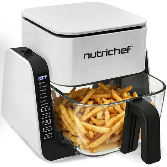 4 QT Air Fryer Grill Combo Even Cooking Glass Pot White