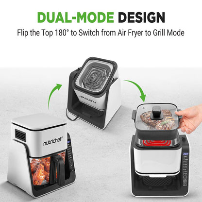 4 QT Air Fryer Grill Combo Even Cooking Glass Pot White