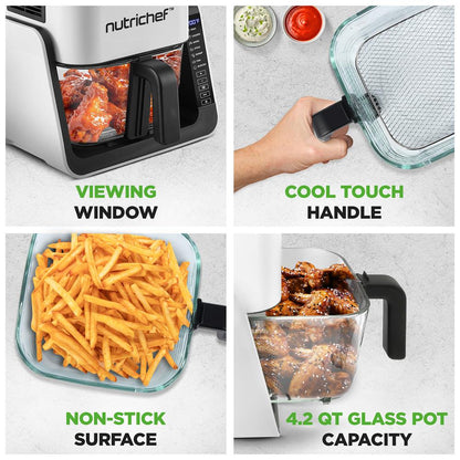 4 QT Air Fryer Grill Combo Even Cooking Glass Pot White