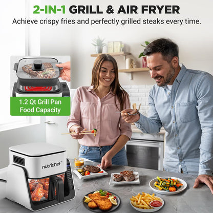 4 QT Air Fryer Grill Combo Even Cooking Glass Pot White