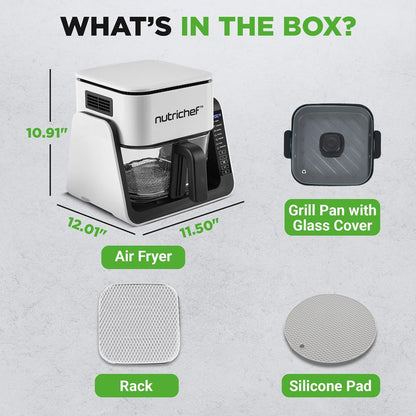 4 QT Air Fryer Grill Combo Even Cooking Glass Pot White