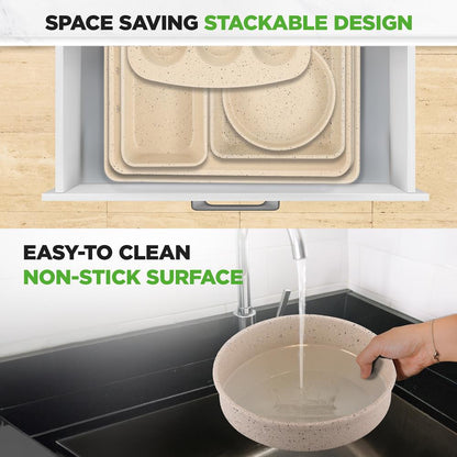8-Piece Non-Stick Bakeware Set Stackable Carbon Steel Marble Cream