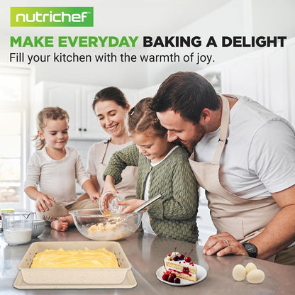 8-Piece Non-Stick Bakeware Set Stackable Carbon Steel Marble Cream