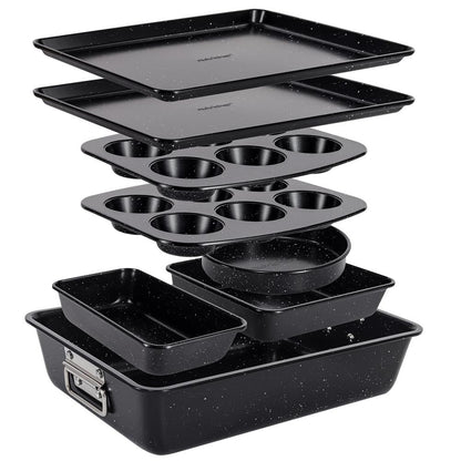 8-Piece Non-Stick Bakeware Set Stackable Carbon Steel Black Marble