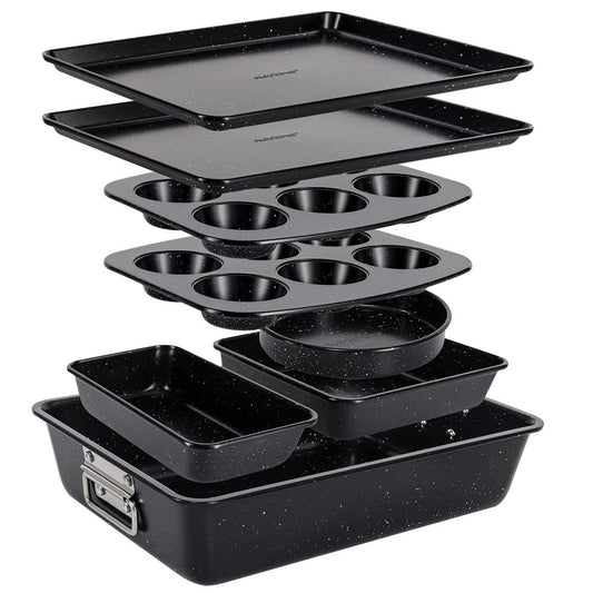 8-Piece Non-Stick Bakeware Set Stackable Carbon Steel Black Marble