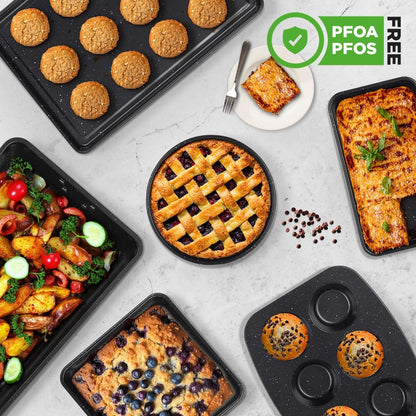 8-Piece Non-Stick Bakeware Set Stackable Carbon Steel Black Marble