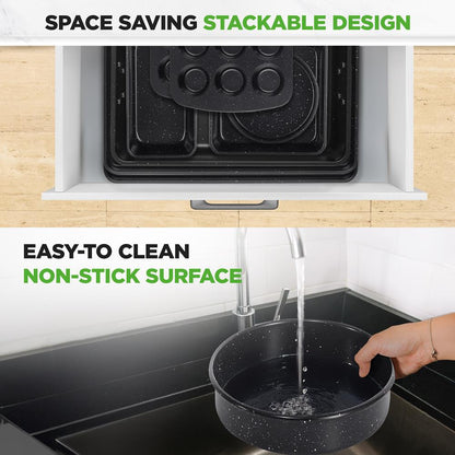 8-Piece Non-Stick Bakeware Set Stackable Carbon Steel Black Marble