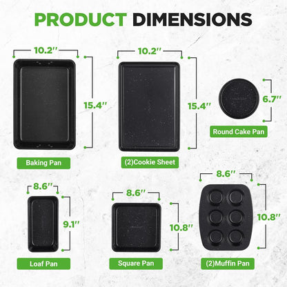 8-Piece Non-Stick Bakeware Set Stackable Carbon Steel Black Marble