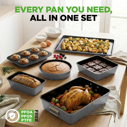 8-Piece Nonstick Bakeware Set - Space-Saving Carbon Steel Gray
