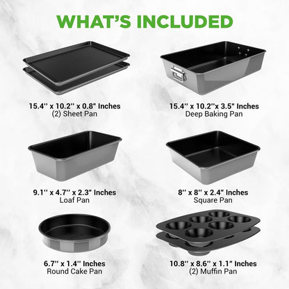 8-Piece Nonstick Bakeware Set - Space-Saving Carbon Steel Gray