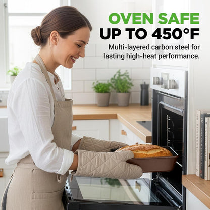 8-Piece Nonstick Bakeware Set - Space-Saving Carbon Steel Brown