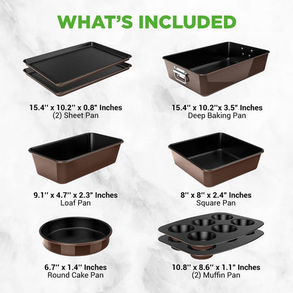 8-Piece Nonstick Bakeware Set - Space-Saving Carbon Steel Brown