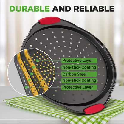 13 Nonstick Pizza Tray - Even Baking Perforated Carbon Steel Gray