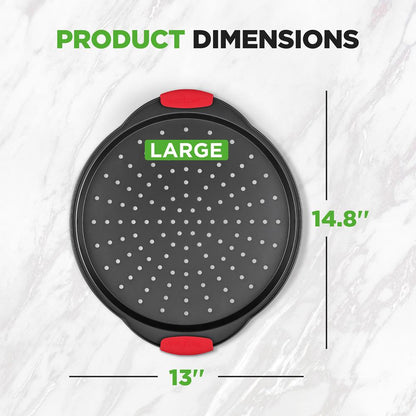13 Nonstick Pizza Tray - Even Baking Perforated Carbon Steel Gray