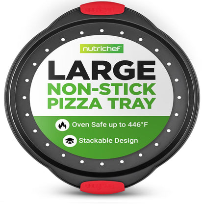 13 Nonstick Pizza Tray - Even Baking Perforated Carbon Steel Gray