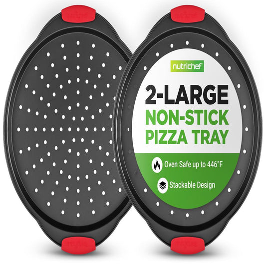 2-Piece Nonstick Pizza Tray Set Easy Release Carbon Steel Gray