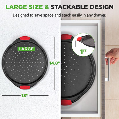 2-Piece Nonstick Pizza Tray Set Easy Release Carbon Steel Gray