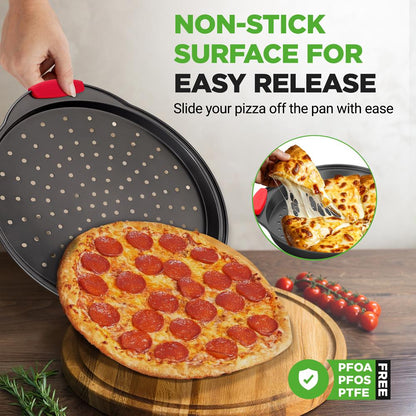 2-Piece Nonstick Pizza Tray Set Easy Release Carbon Steel Gray
