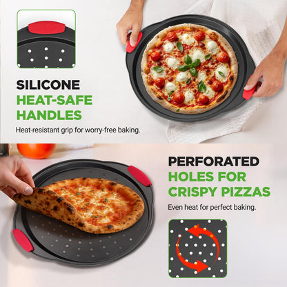 2-Piece Nonstick Pizza Tray Set Easy Release Carbon Steel Gray
