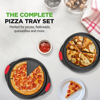 2-Piece Nonstick Pizza Tray Set Easy Release Carbon Steel Gray