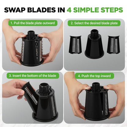 Rotary Cheese Grater With Handle And 5 Replaceable Blades - Kitchen Mandoline Vegetable Slicer And Cheese Shredder (Black)