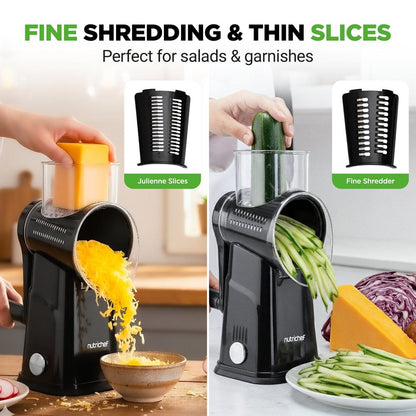 Rotary Cheese Grater With Handle And 5 Replaceable Blades - Kitchen Mandoline Vegetable Slicer And Cheese Shredder (Black)