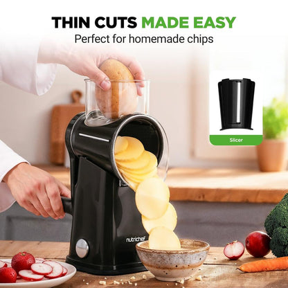 Rotary Cheese Grater With Handle And 5 Replaceable Blades - Kitchen Mandoline Vegetable Slicer And Cheese Shredder (Black)
