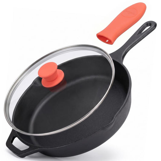 12 Cast Iron Skillet - Nonstick Oven Safe Orange Silicone Handle