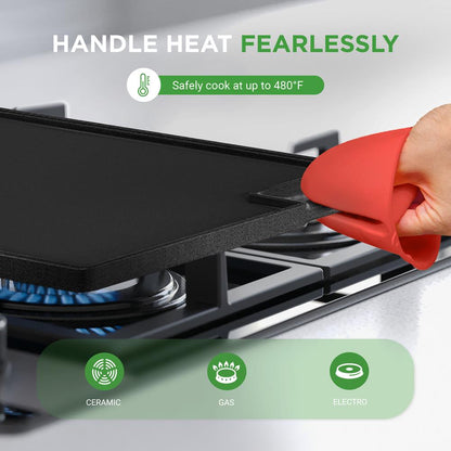 Reversible Cast Iron Grill Pan Even Heat 18 Flat & Ridged Includes Mitt