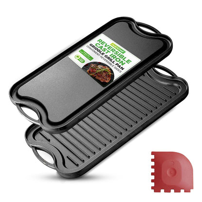 Reversible Cast Iron Griddle - Even Heat Extra-Wide Oven Safe