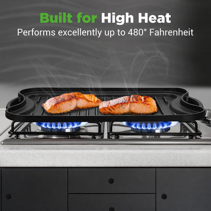 Reversible Cast Iron Griddle - Even Heat Extra-Wide Oven Safe