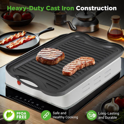 Reversible Cast Iron Griddle - Even Heat Extra-Wide Oven Safe