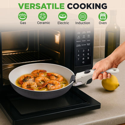 18-Piece Stylish Kitchen Cookware Set - Ceramic Nonstick Pots & Pans With Detachable Handles (Gray)