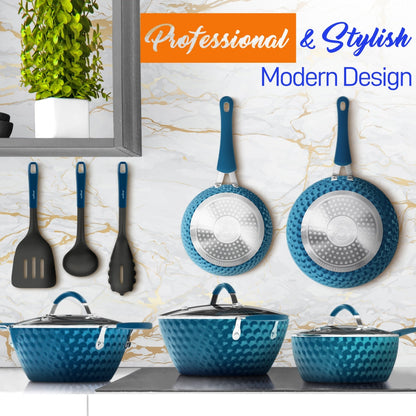 11 Pc Non-Stick Cookware Set Even Heat Ceramic Coating Royal Blue