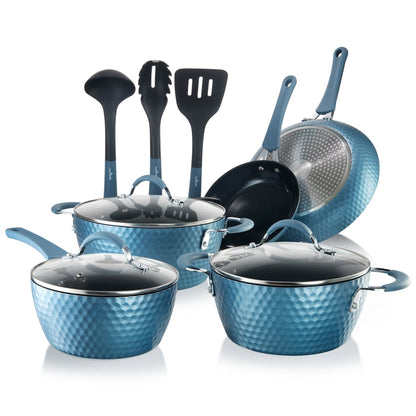 11 Pc Non-Stick Cookware Set Even Heat Ceramic Coating Royal Blue