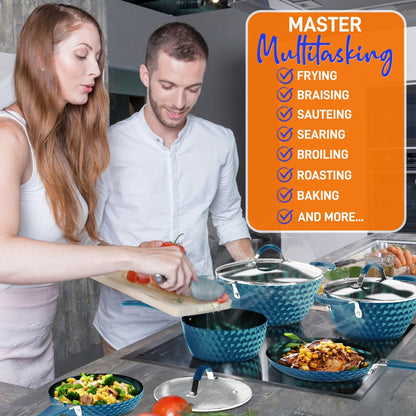11 Pc Non-Stick Cookware Set Even Heat Ceramic Coating Royal Blue