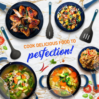 11 Pc Non-Stick Cookware Set Even Heat Ceramic Coating Royal Blue
