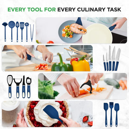 54-Piece Cookware Set Even Heat Ceramic Non-Stick Blue Gray