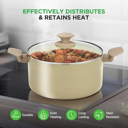 54-Piece Non-Stick Cookware Set Even Heat Ceramic Coating Taupe Brown