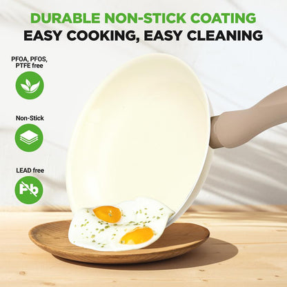 75-Piece Non-Stick Cookware Set Ceramic Coating Cream/Brown