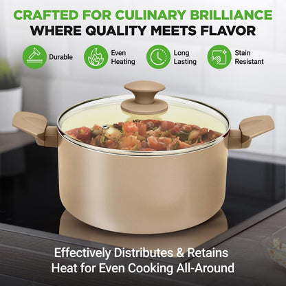 75-Piece Non-Stick Cookware Set Ceramic Coating Cream/Brown