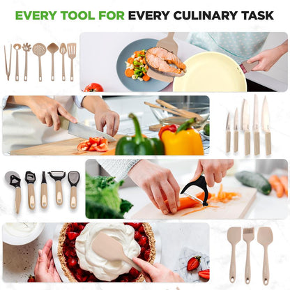 75-Piece Non-Stick Cookware Set Ceramic Coating Cream/Brown