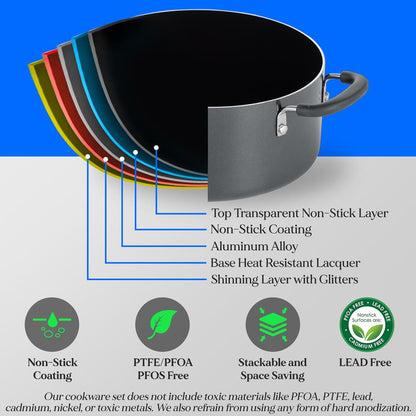 17-Piece Non-Stick Cookware Set - Space-Saving Induction Foldable Knob