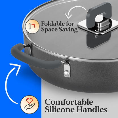 17-Piece Non-Stick Cookware Set - Space-Saving Induction Foldable Knob