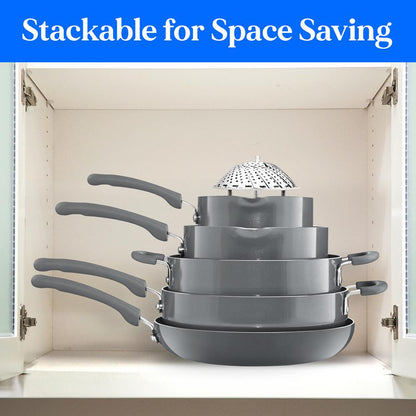 17-Piece Non-Stick Cookware Set - Space-Saving Induction Foldable Knob